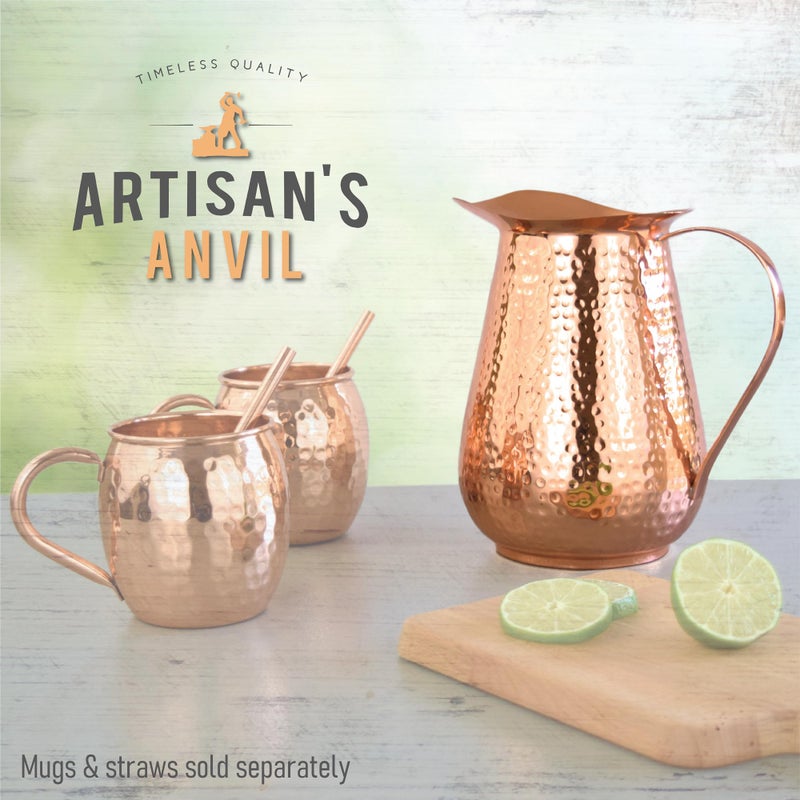 Artisan's Anvil إبريق نحاسي مطروق من الحرفيين مع مقبض، 100% نحاس، متين، مصنوع يدويًا، 70 أونصة سائلة، الأفضل للماء، الأيورفيدا، موسكو ميلز، الكوكتيلات - Image 5